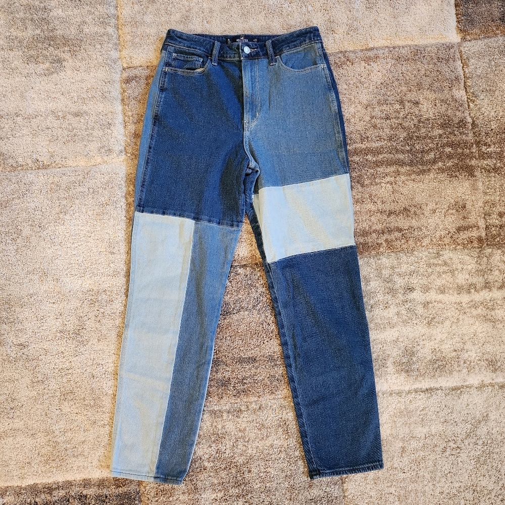Hollister Women’s Mom Jeans Size 7L 28x29 Patchwork Denim Ultra High Rise